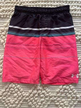 Under Armour Black, Pink & Teal Striped Swim Shorts Boys Youth Medium